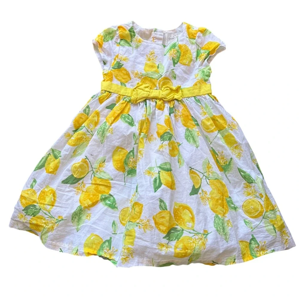 Gymboree Dressed Up Girls Lemon Print Cotton Dress Yellow White Size 5T